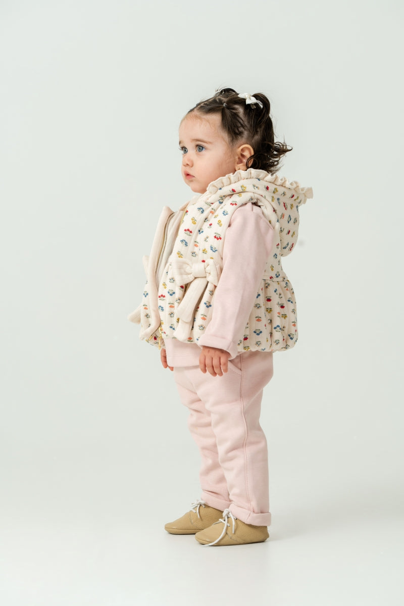 SAGE-Baby Flower Pattern Vest Set | Top, Padded Vest & Pants (3-Piece)
