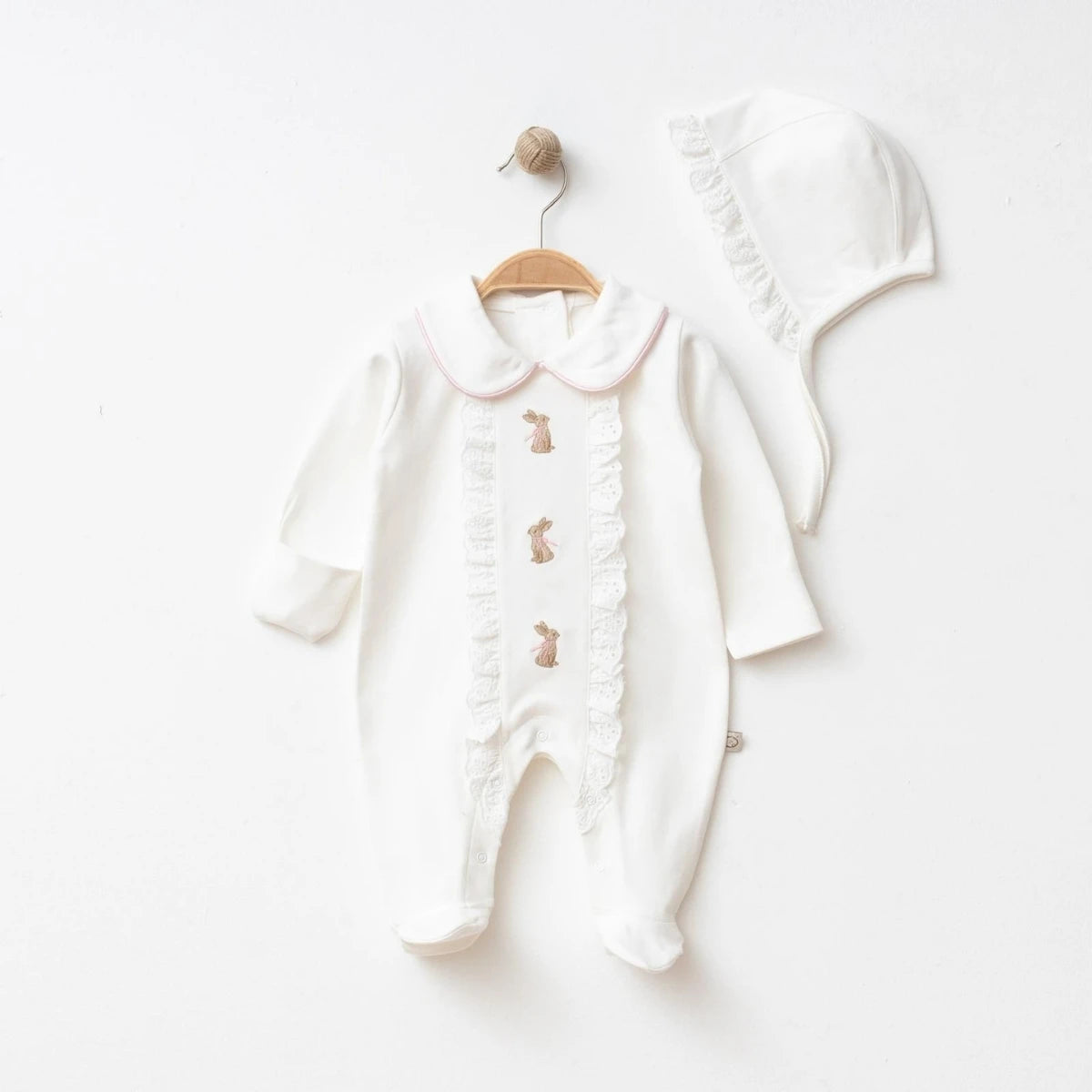 Baby Girl Rabbit Embroidered Set | Delicate Bunny Bodysuit & Matching Bottoms