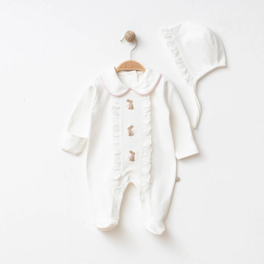Baby Girl Rabbit Embroidered Set | Delicate Bunny Bodysuit & Matching Bottoms