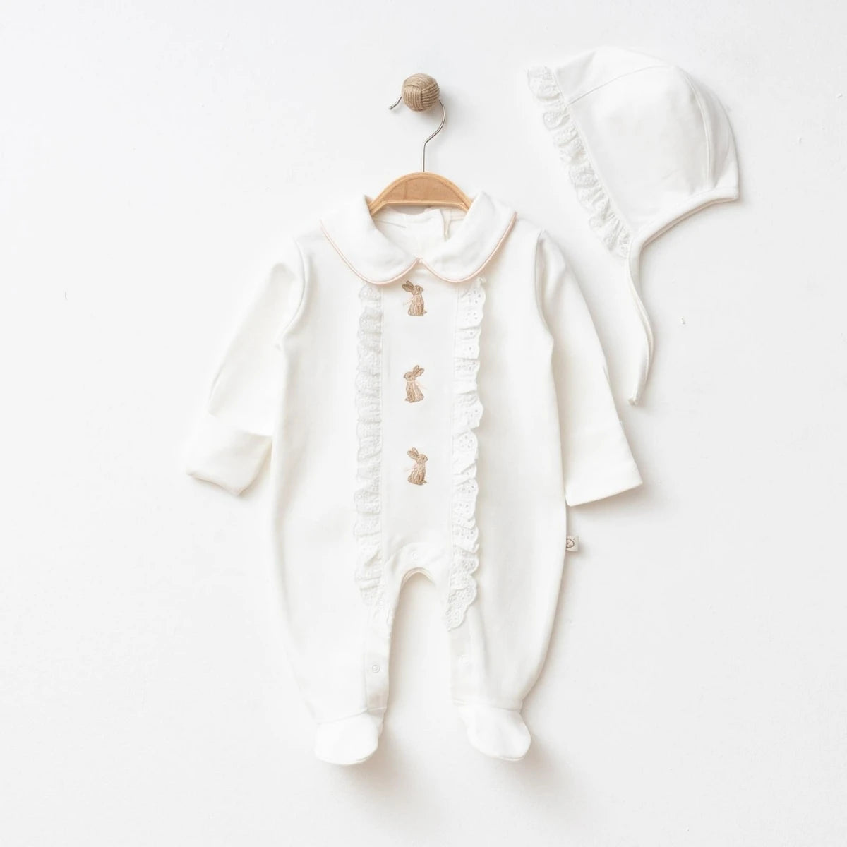 Baby Girl Rabbit Embroidered Set | Delicate Bunny Bodysuit & Matching Bottoms