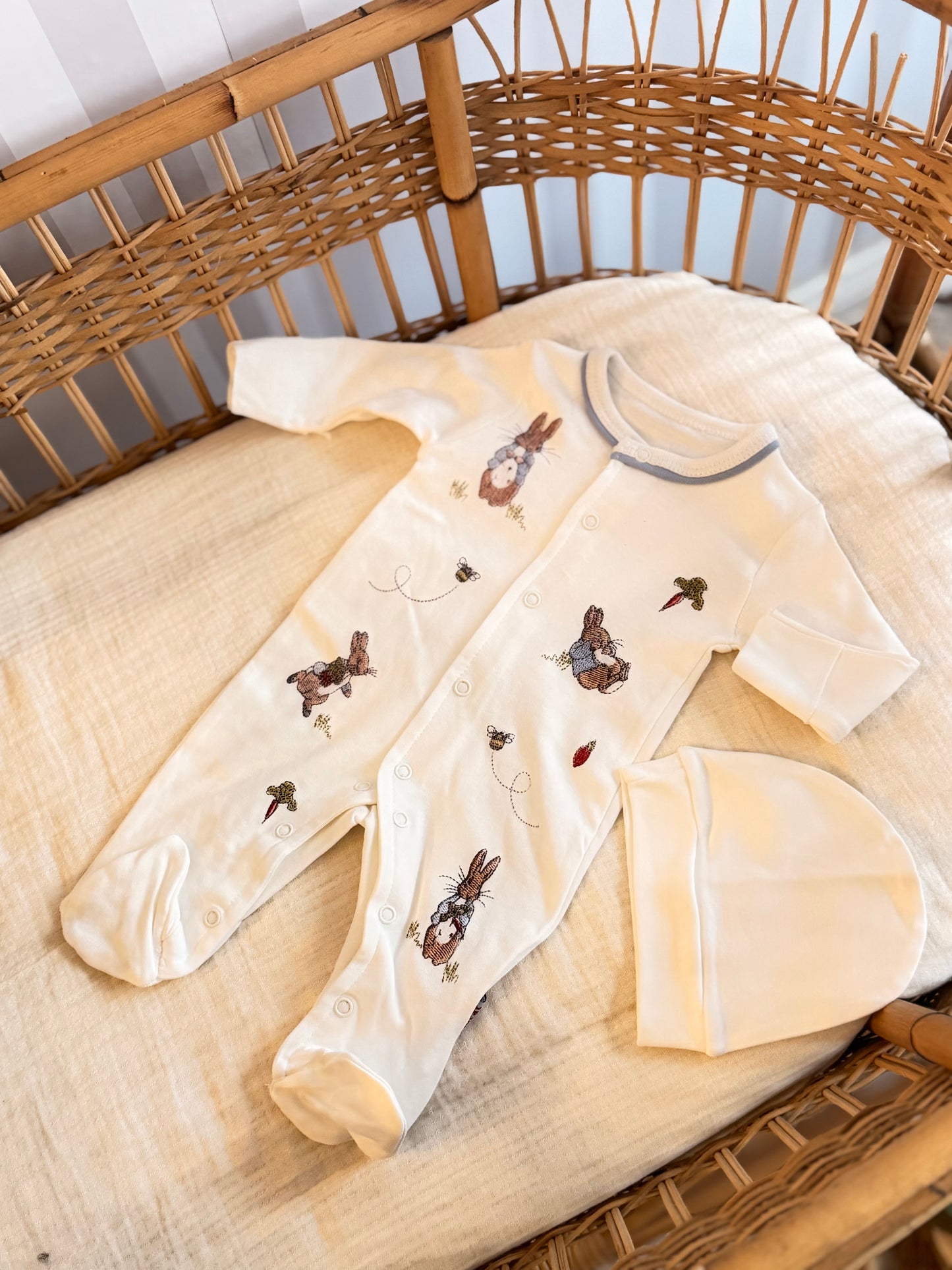 Bunny Print Footed Baby Sleeper Set (Embroidered-Look Print)