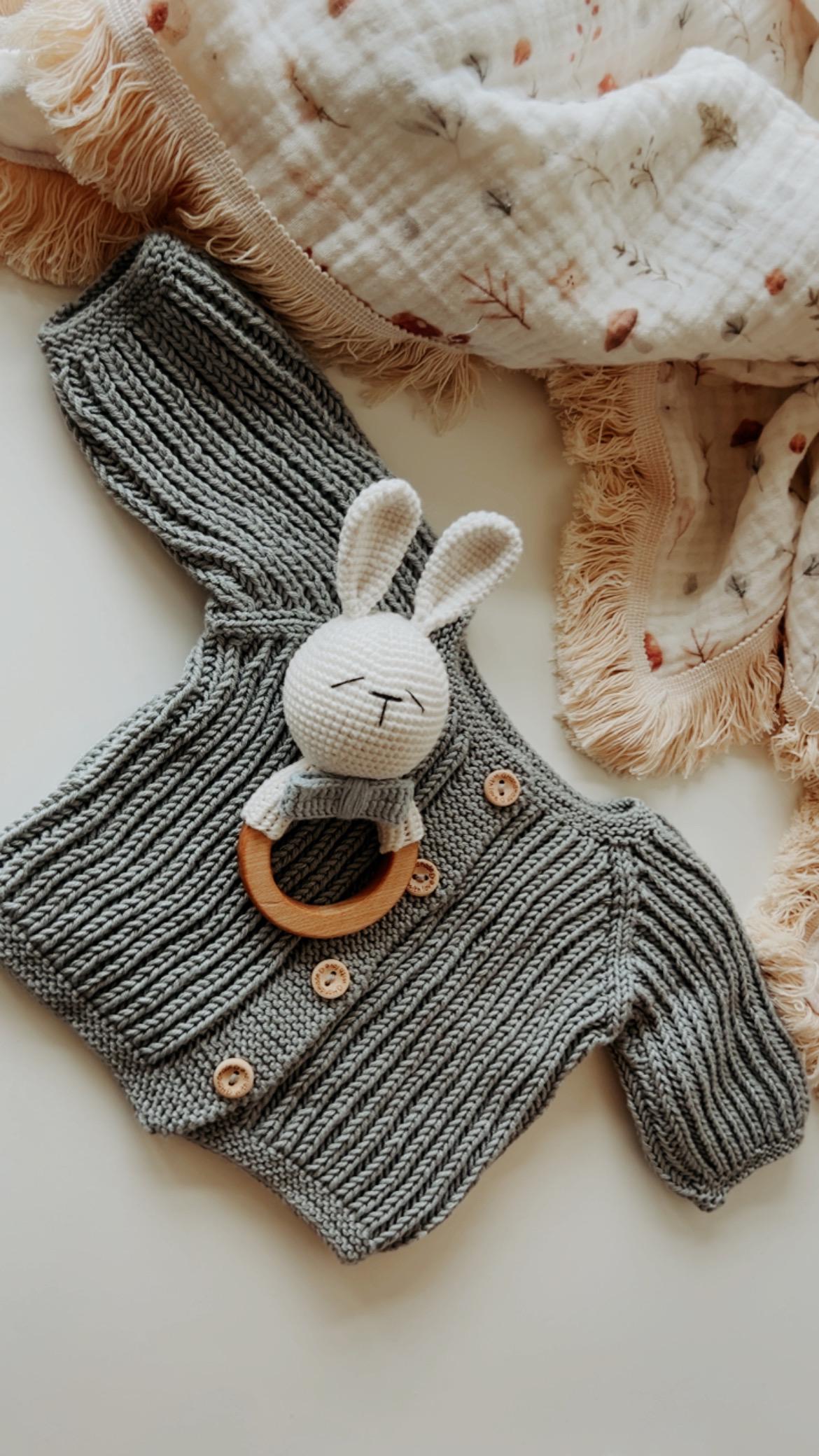 Gift for Newborn, Newborn Baby Sweater with Rattle , Newborn Photography Clothes, Newborn Gray&Blue Set