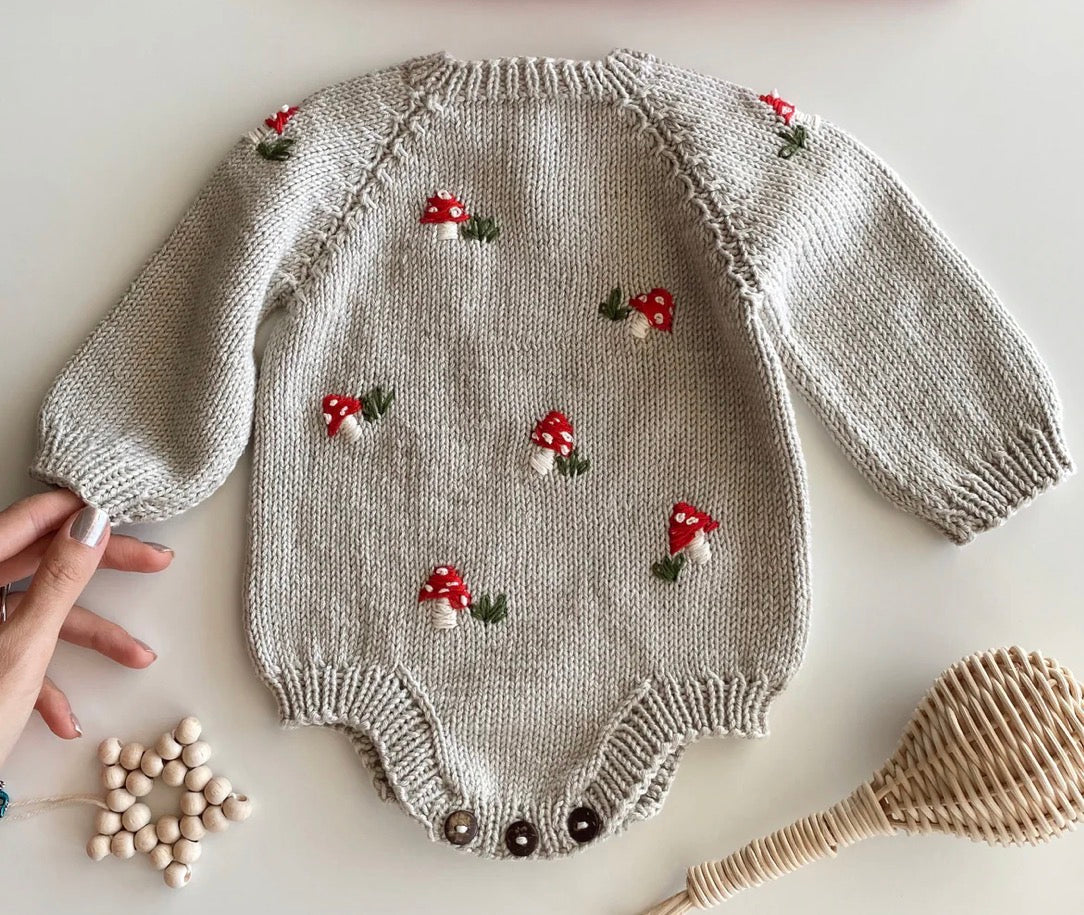 Handknit Mushroom Outfit 0-3m