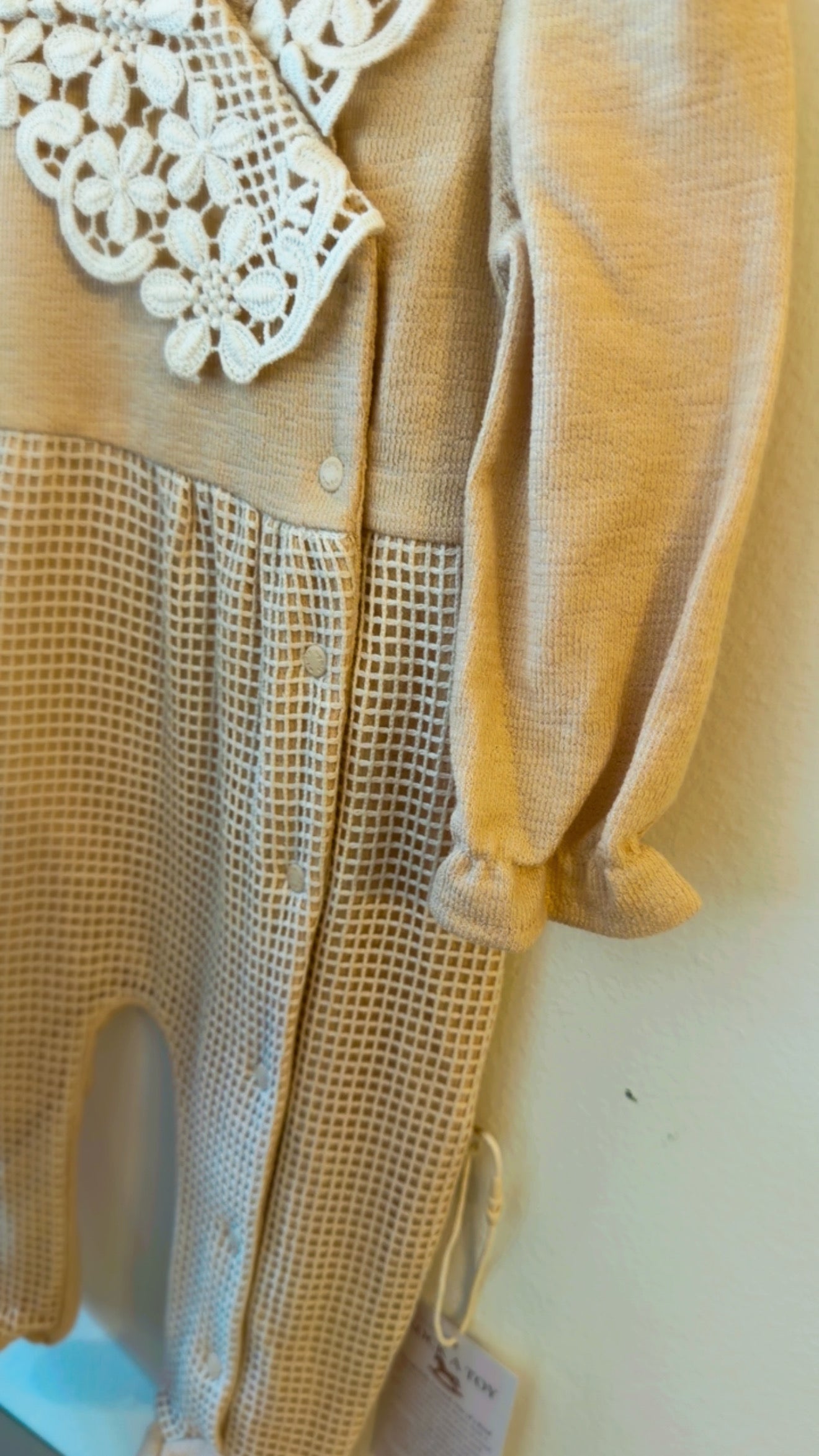 Baby Lace Detail Footed Romper | Long Sleeve Neutral One-Piece