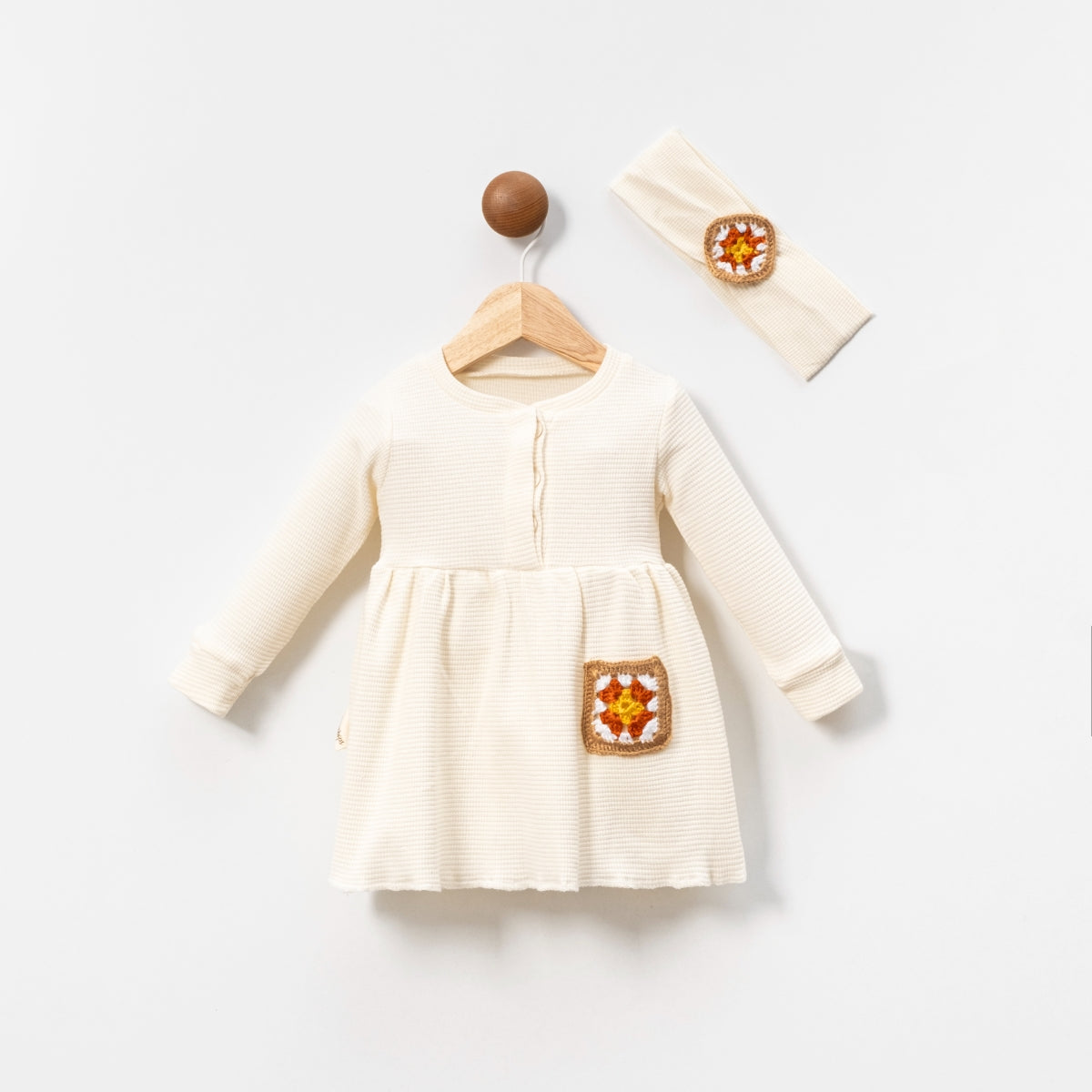 Baby Granny Square Dress Set | Textured Dress & Matching Headband (2-Piece)