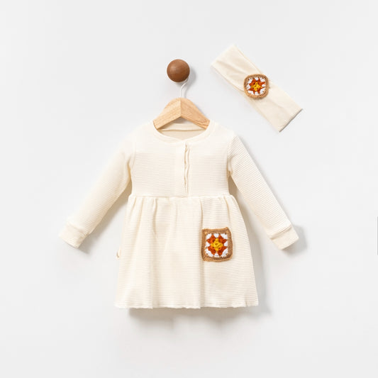 Baby Granny Square Dress Set | Textured Dress & Matching Headband (2-Piece)