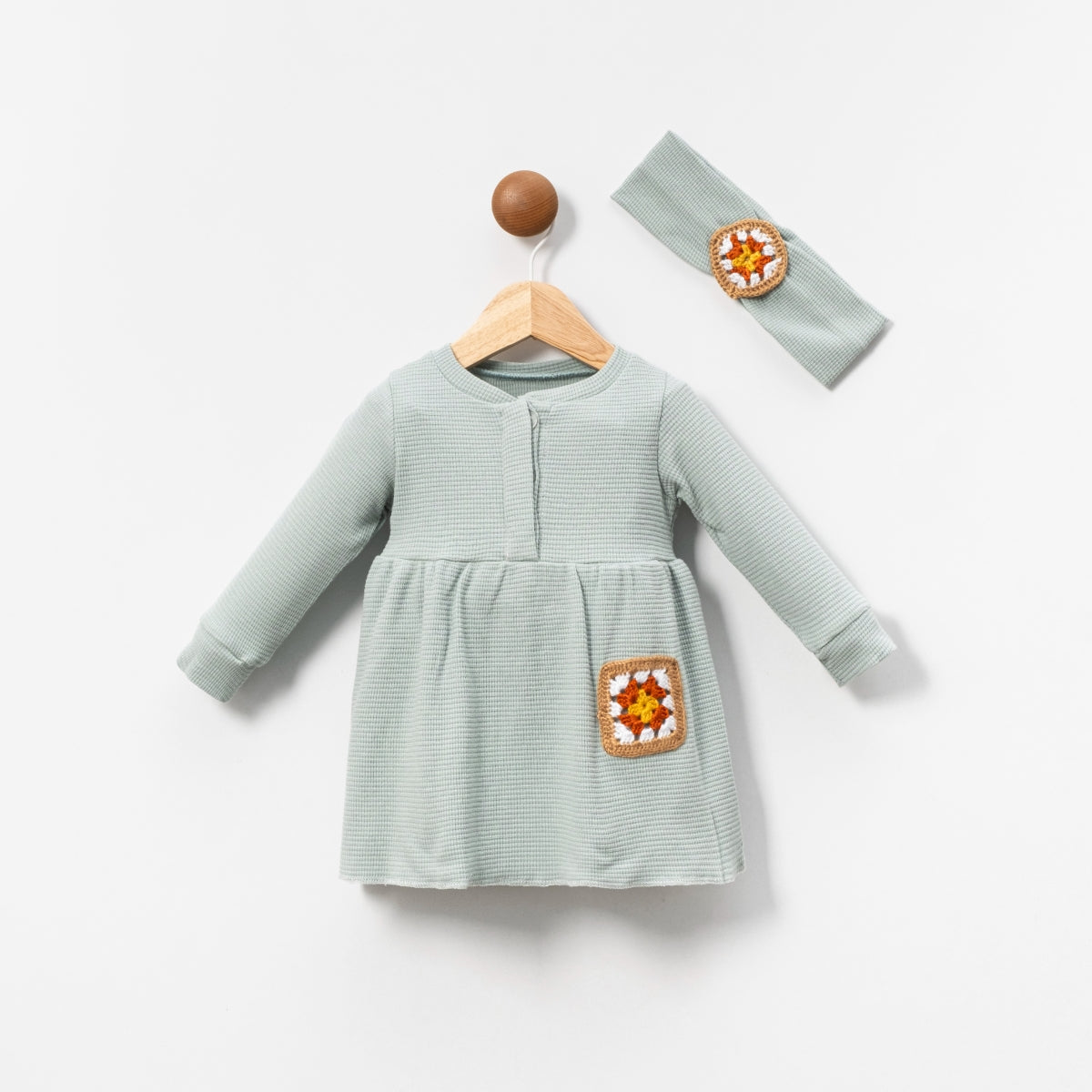 Baby Granny Square Dress Set | Textured Dress & Matching Headband (2-Piece)