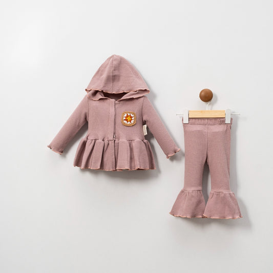 Hooded Cotton Baby Girl Set – Peplum Top & Ruffle Pants