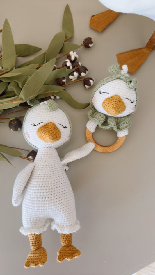 Goose Lovey and Goose Rattle Teether Set