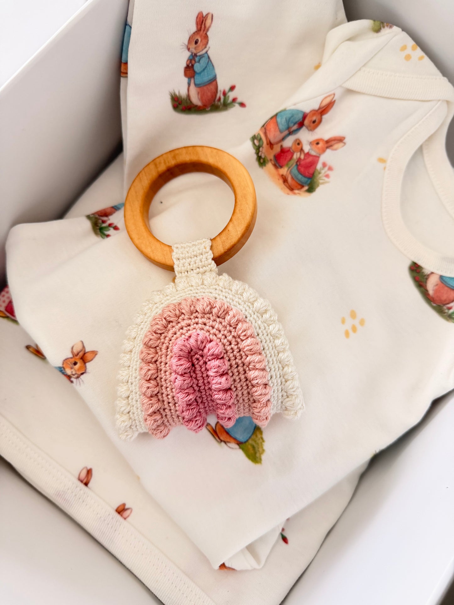 Heirloom Bunny Baby Gift Set | Blanket, 2-Piece Outfit & Handmade Rattle