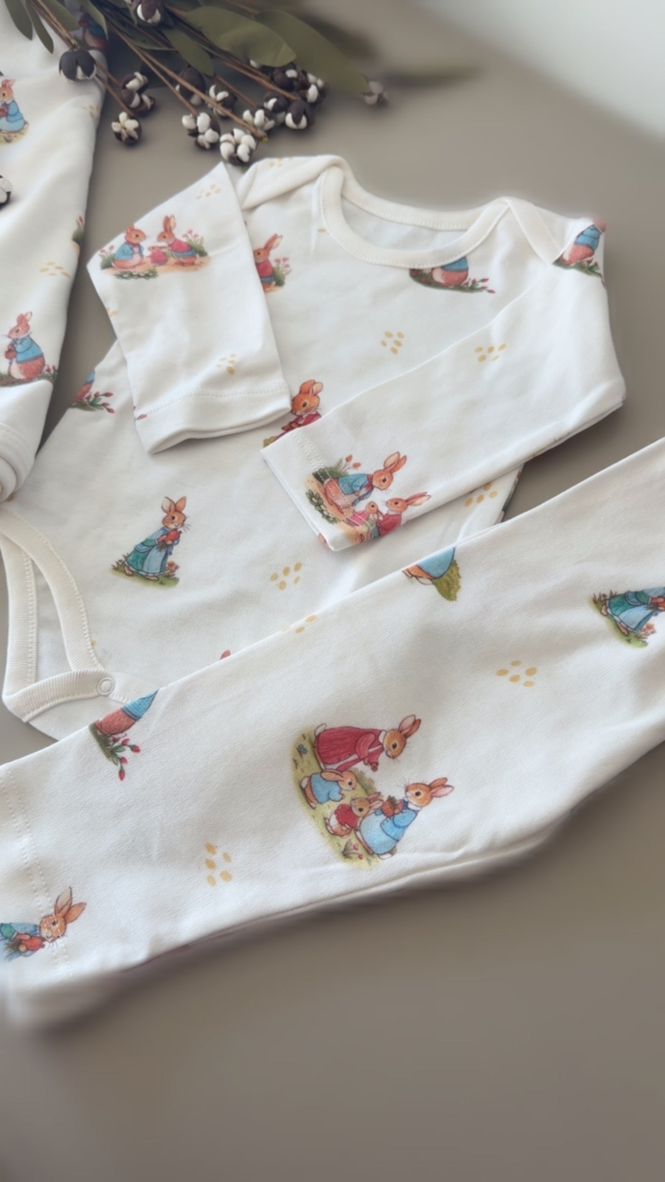 Heirloom Bunny Baby Gift Set | Blanket, 2-Piece Outfit & Handmade Rattle