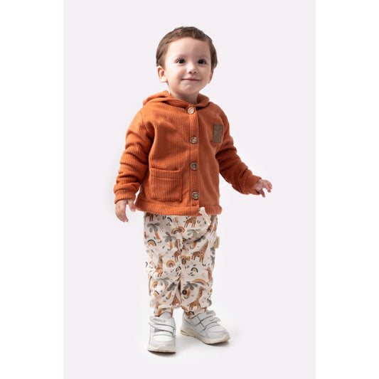 2-Piece Giraffe Baby Set – Long Overall & Giraffe Patch Cardigan