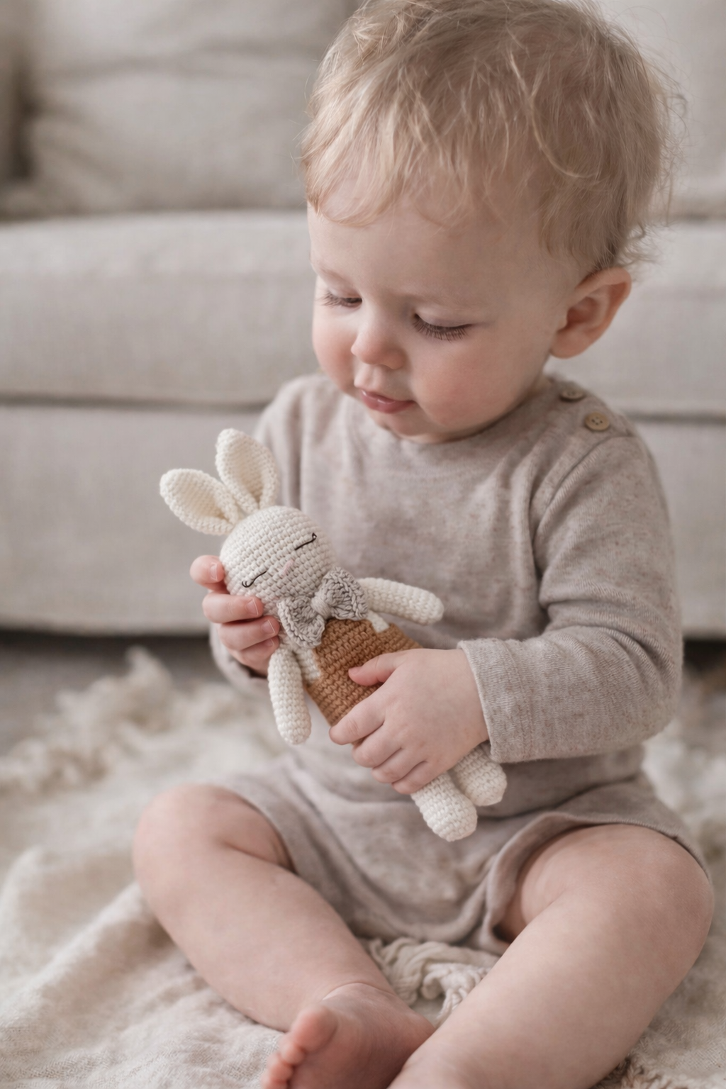 Handmade Crochet Bunny Doll W Bow