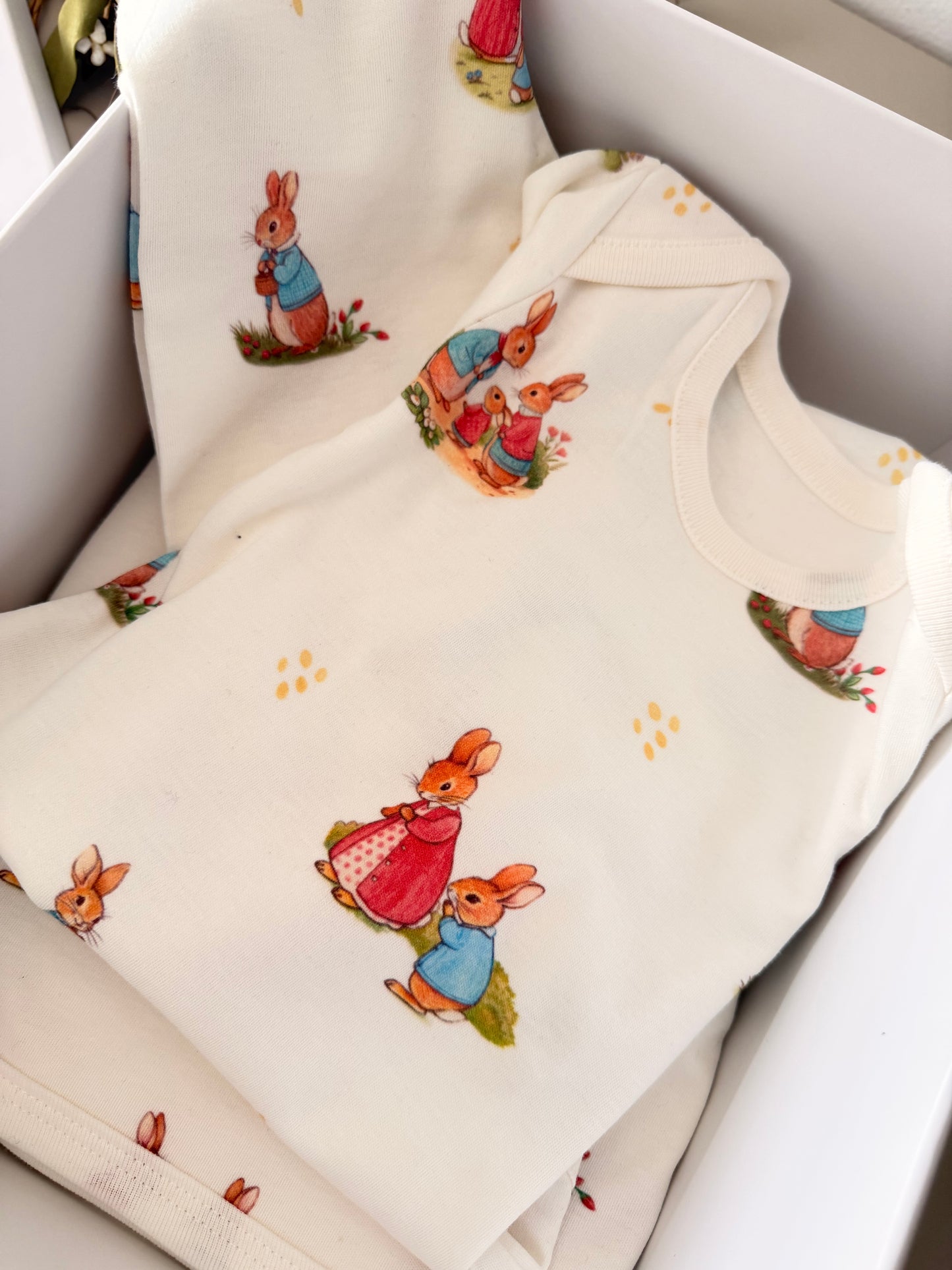 Heirloom Bunny Baby Gift Set | Blanket, 2-Piece Outfit & Handmade Rattle