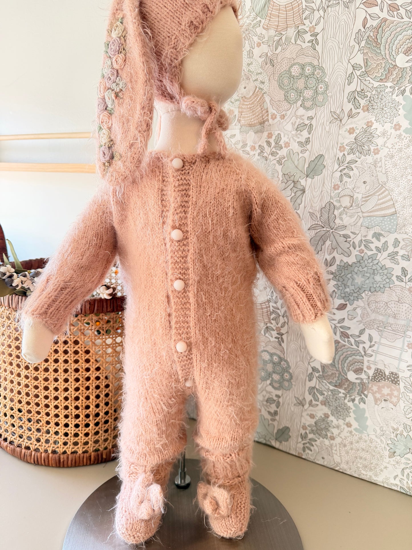 Handknit Baby Romper Set, Luxurious Soft Yarn, Photo Prop (3-6 M)