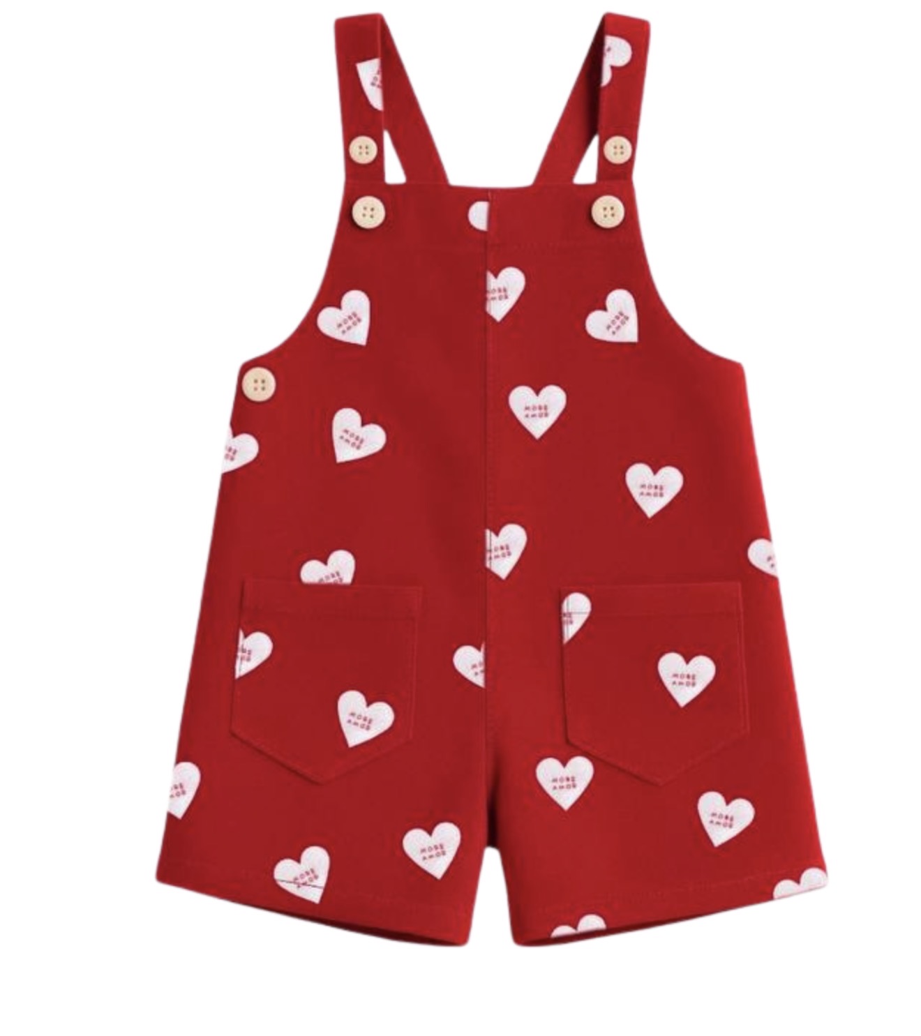 Red Heart Print Overall Shorts for Toddlers