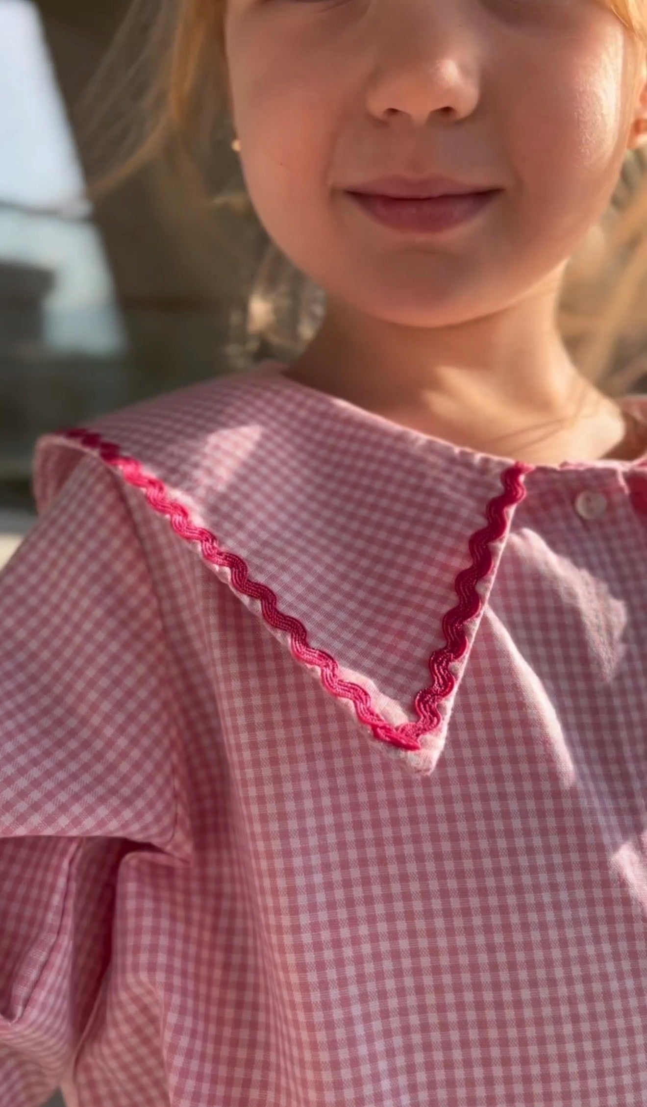 Pink Gingham Collar Top & Pants Set for Girls | Two Piece Classic Outfit