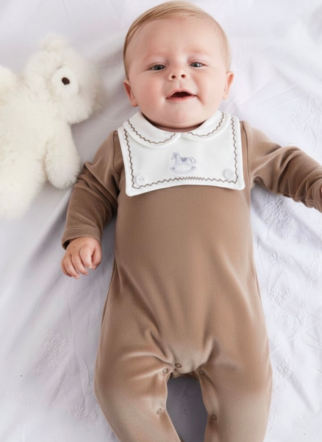 Heirloom Velour Baby Footed Romper with Embroidered Collar