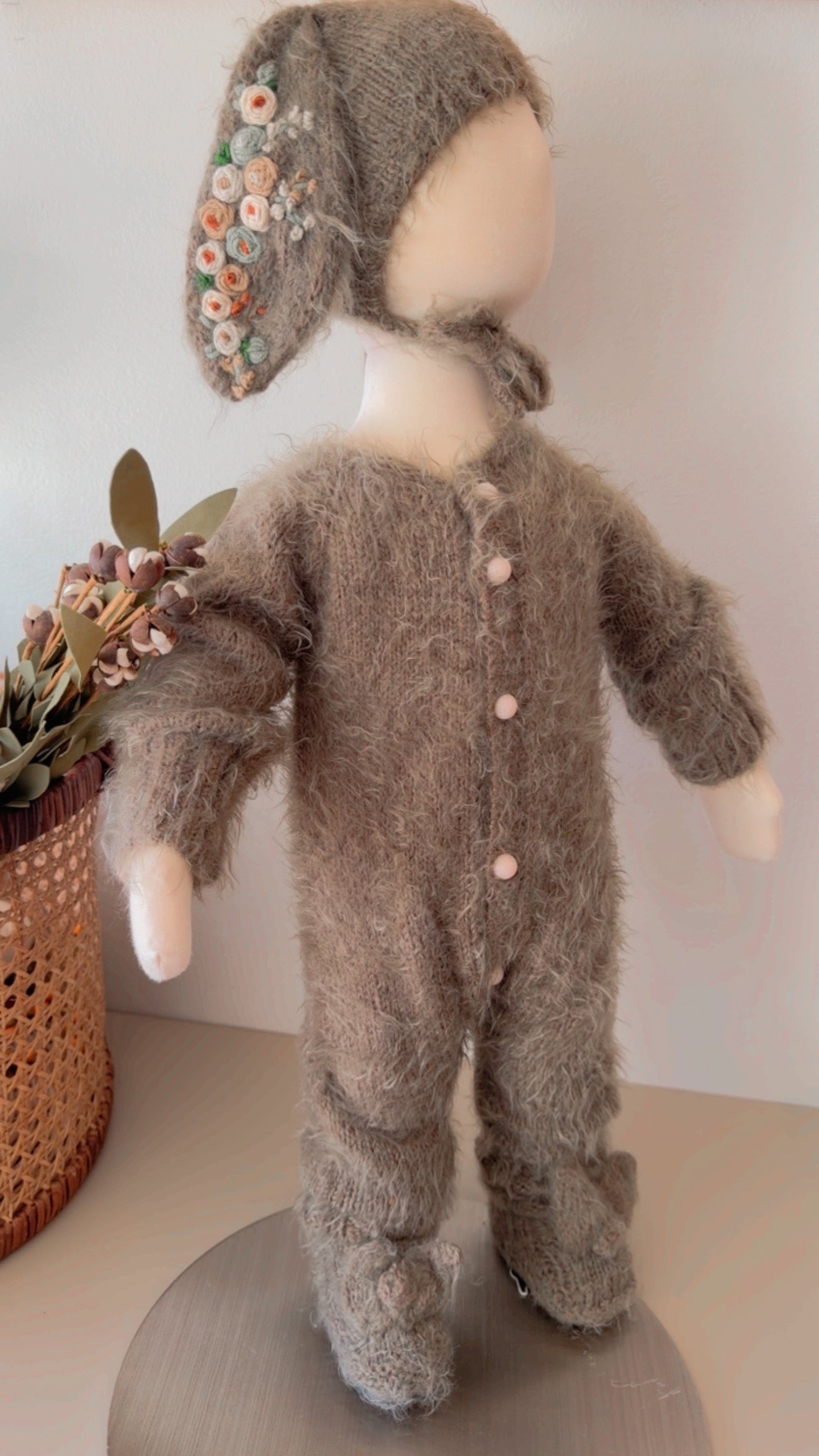 Handknit Baby Romper Set, Luxurious Soft Yarn, Photo Prop (3-6 M)