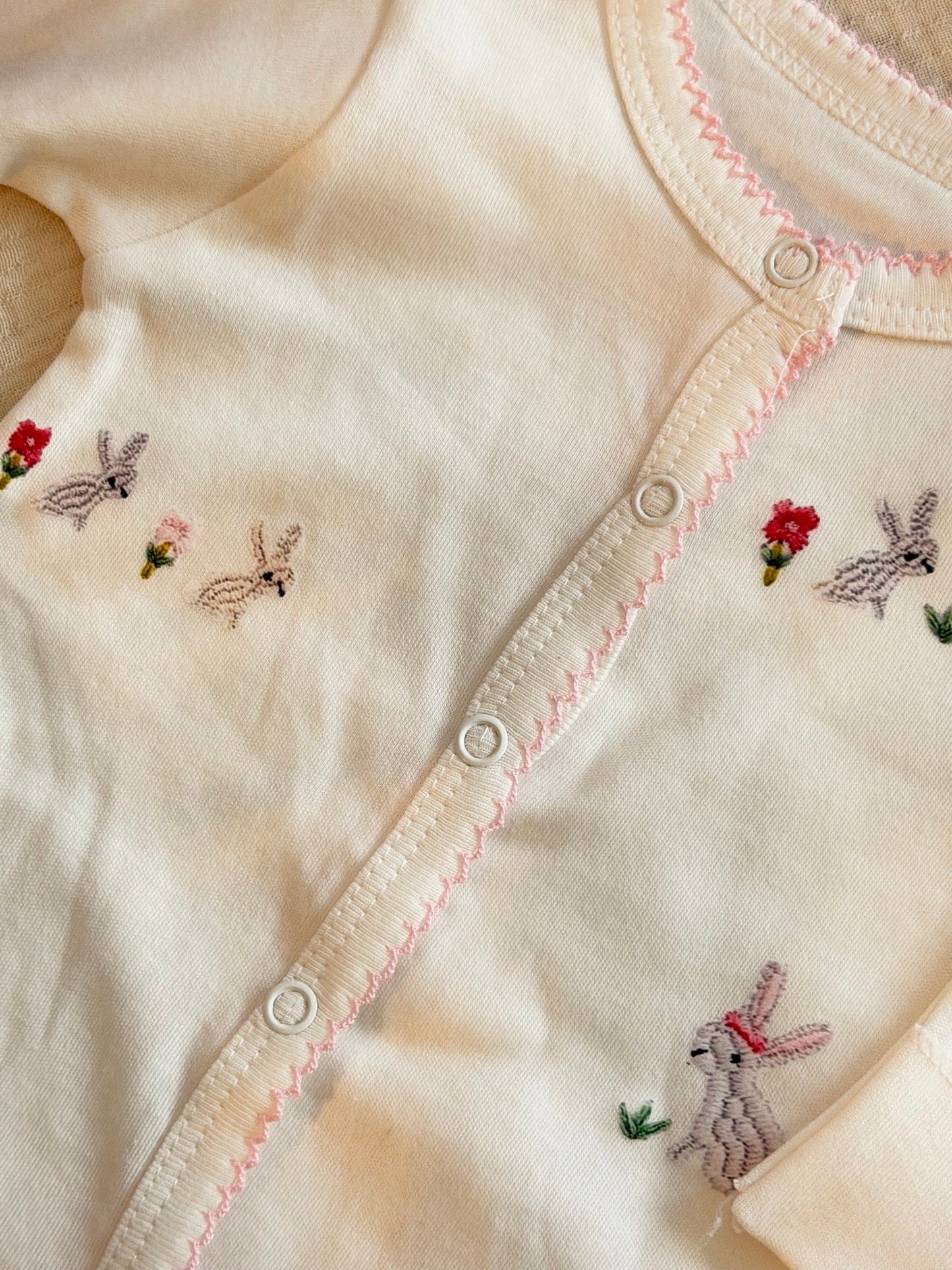 Bunny Print Footed Baby Sleeper (Embroidered-Look)