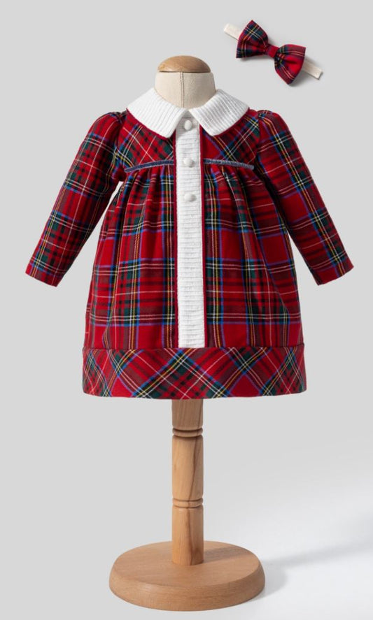 Holiday Tartan Baby Dress – Red Plaid Christmas Outfit with Bow