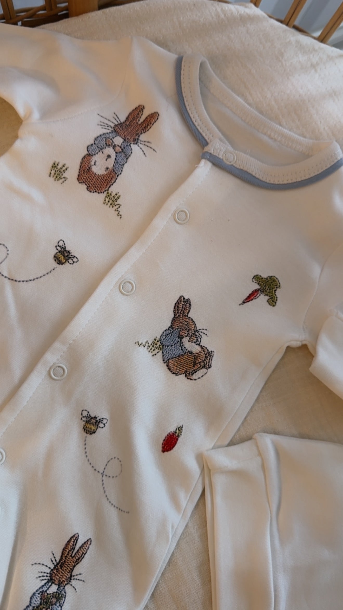 Bunny Print Footed Baby Sleeper Set (Embroidered-Look Print)