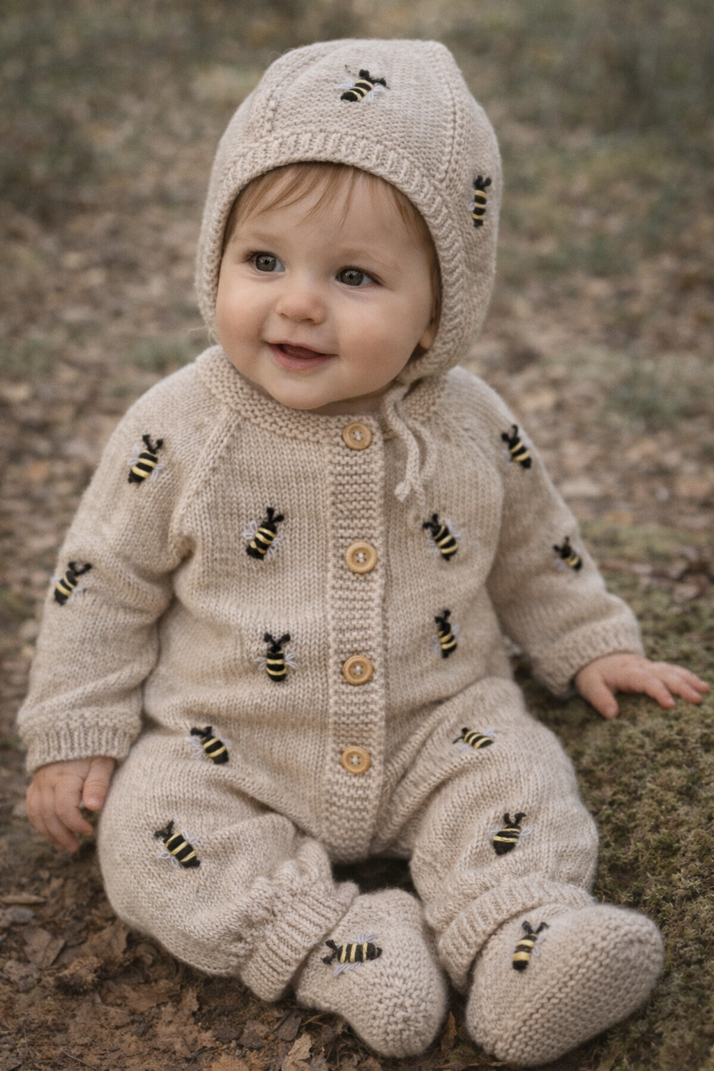 Hand Knitted and Embroidered 3 Pc Heirloom Set- 0/6 M