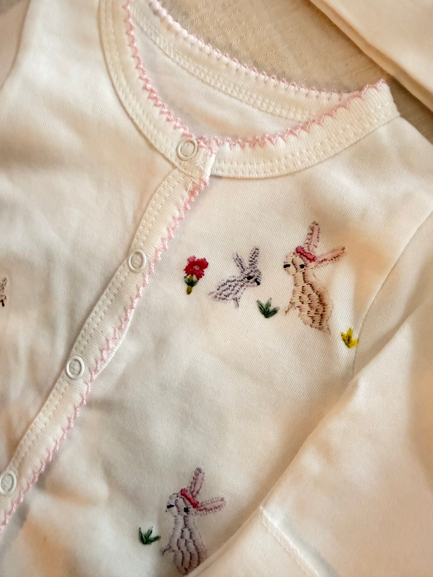 Bunny Print Footed Baby Sleeper (Embroidered-Look)