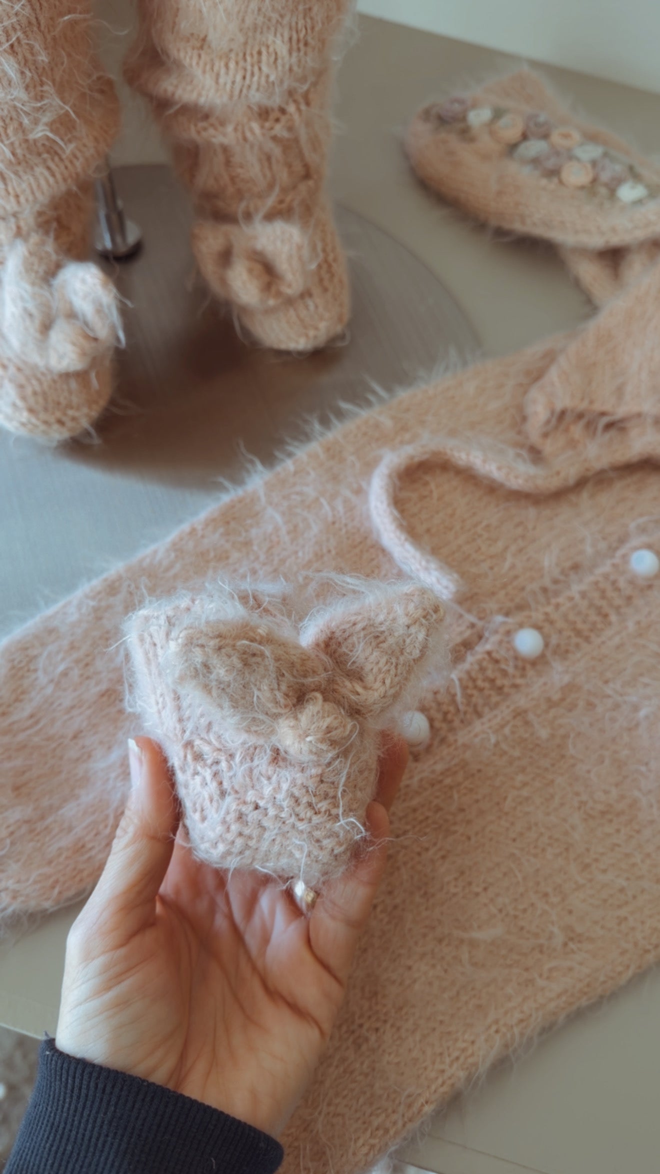 Handknit Baby Romper Set, Luxurious Soft Yarn, Photo Prop (3-6 M)