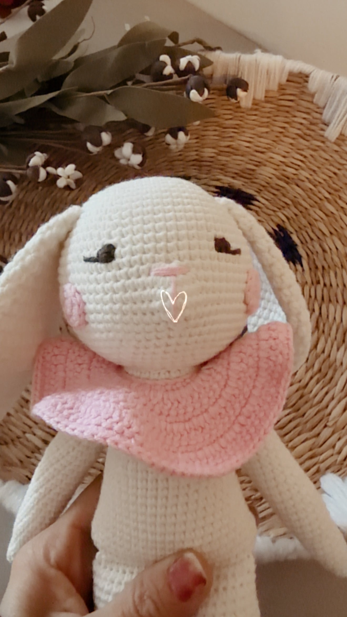 Handmade Crochet Bunny Doll With Pink Collar