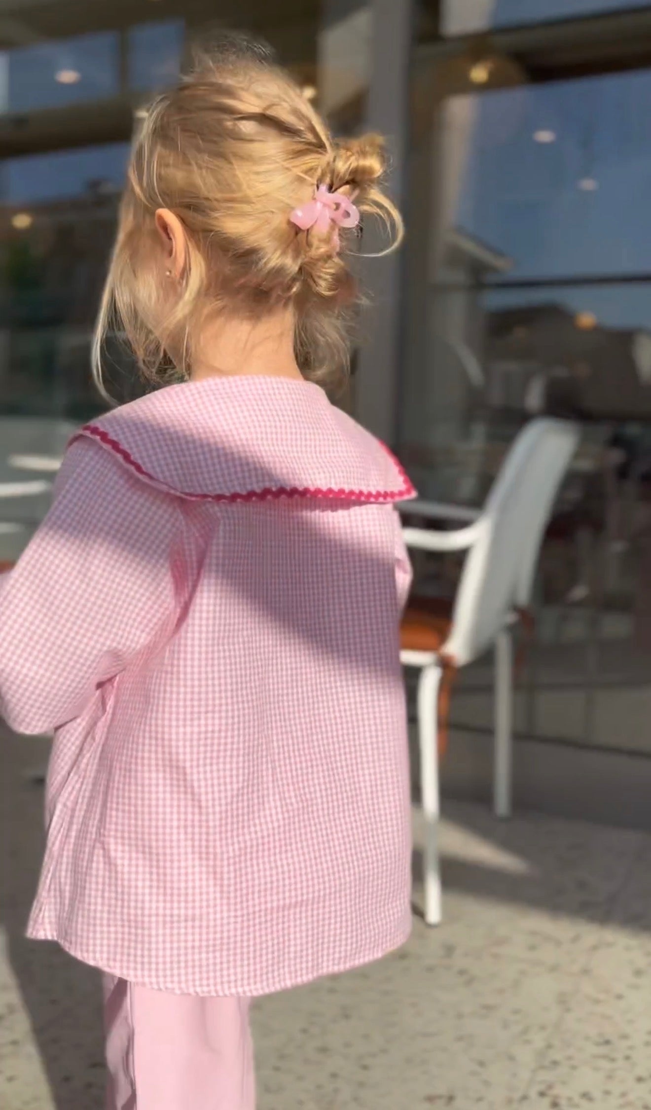 Pink Gingham Collar Top & Pants Set for Girls | Two Piece Classic Outfit