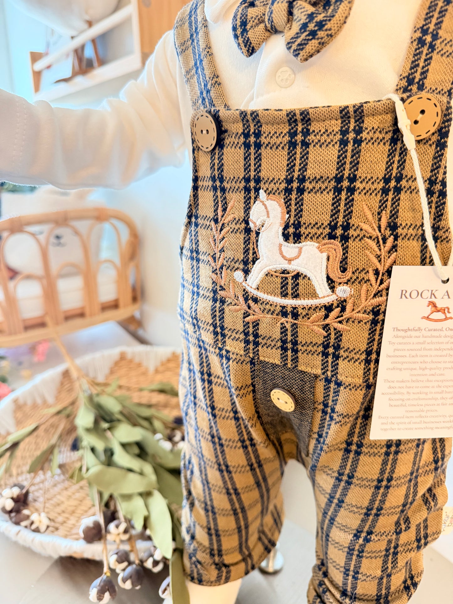 Baby Plaid Dungaree Set | Long Sleeve Shirt, Bow Tie & Hat