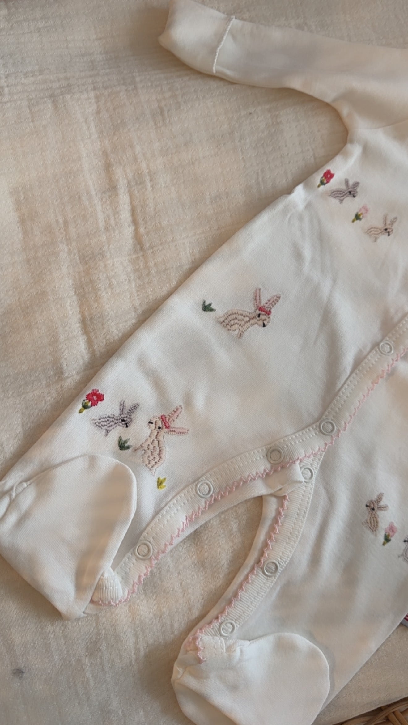 Bunny Print Footed Baby Sleeper (Embroidered-Look)