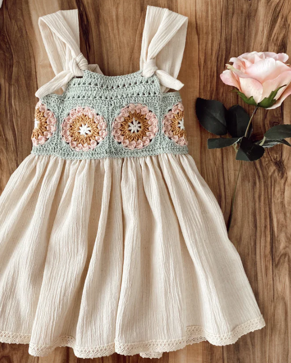 Linen and Crochet Handmade Baby Dress, Organic Island Dress, Summer Dress Baby