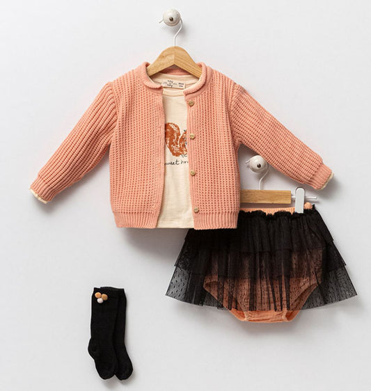 Baby Girl 4-Piece Autumn Outfit – Pumpkin & Black Tulle