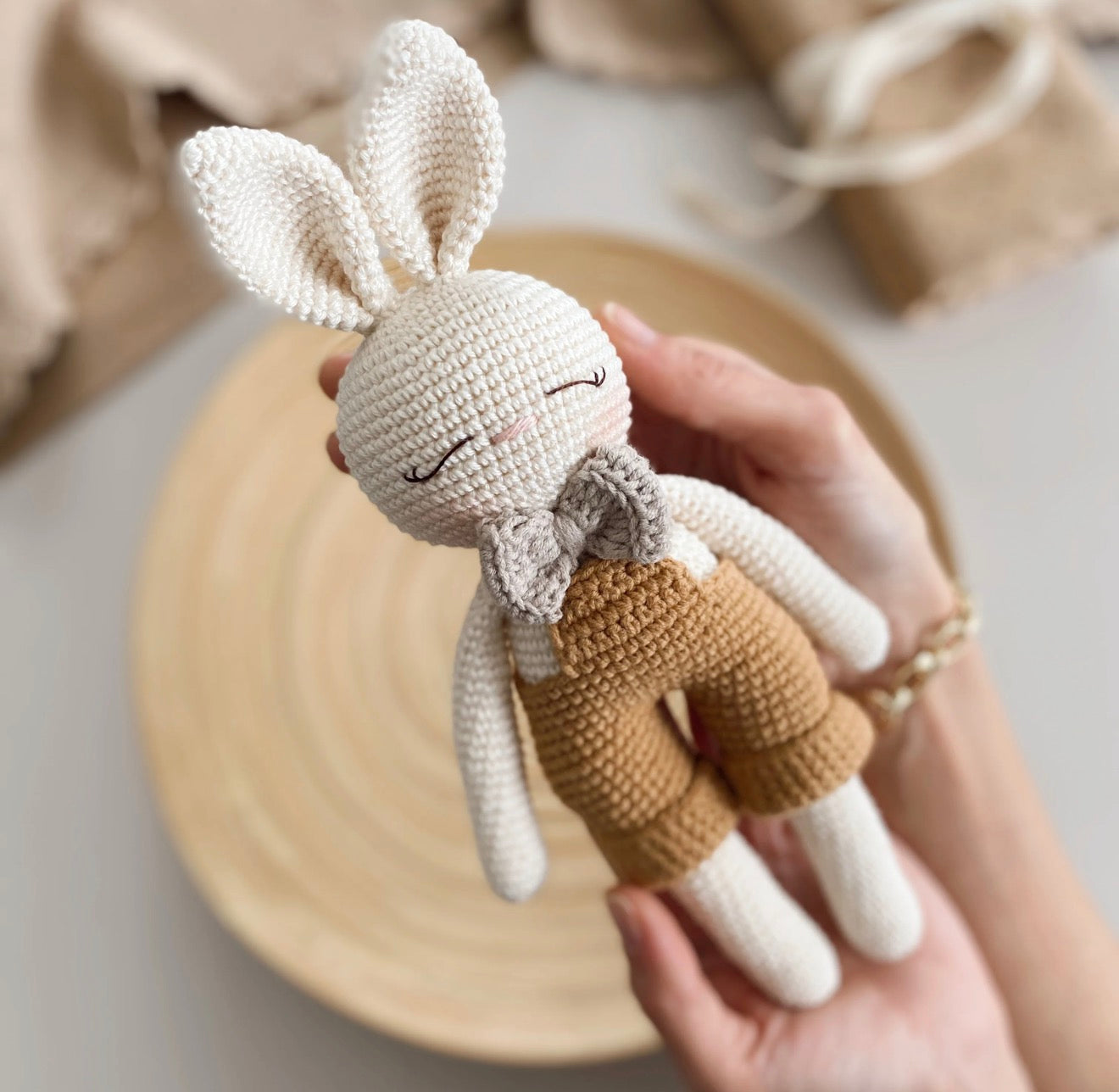 Handmade Crochet Bunny Doll W Bow