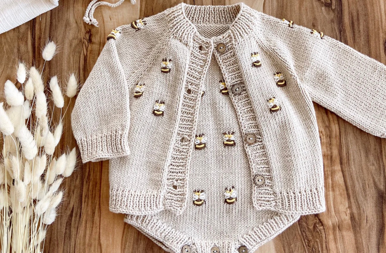 Bee Romper & Cardigan for 6-12 M Newborn Baby, Romper Set