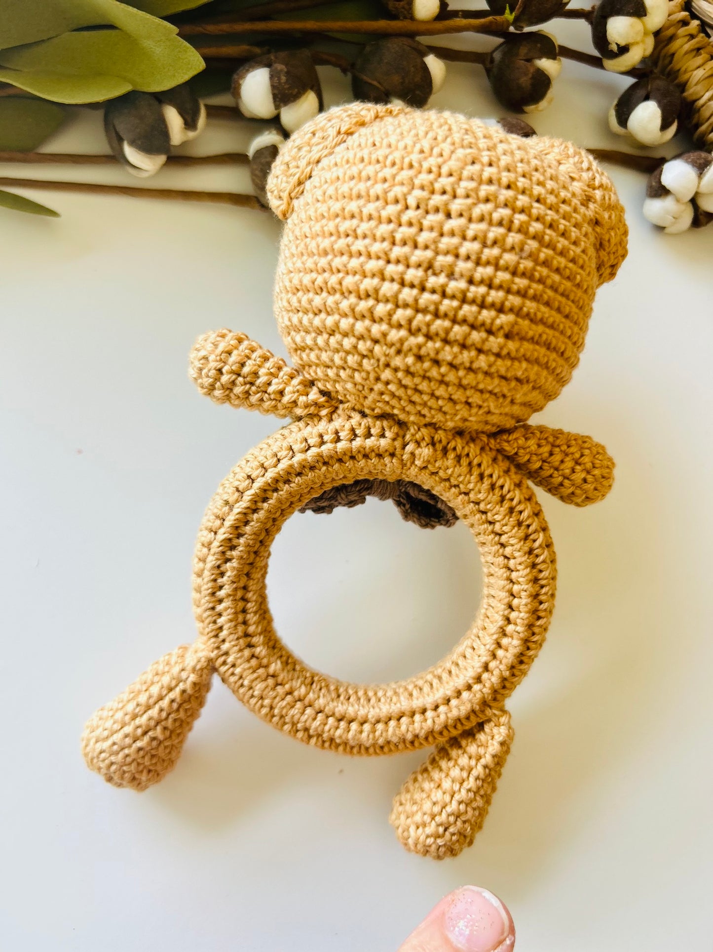 Bear Teether Rattle-Full Crochet Ring