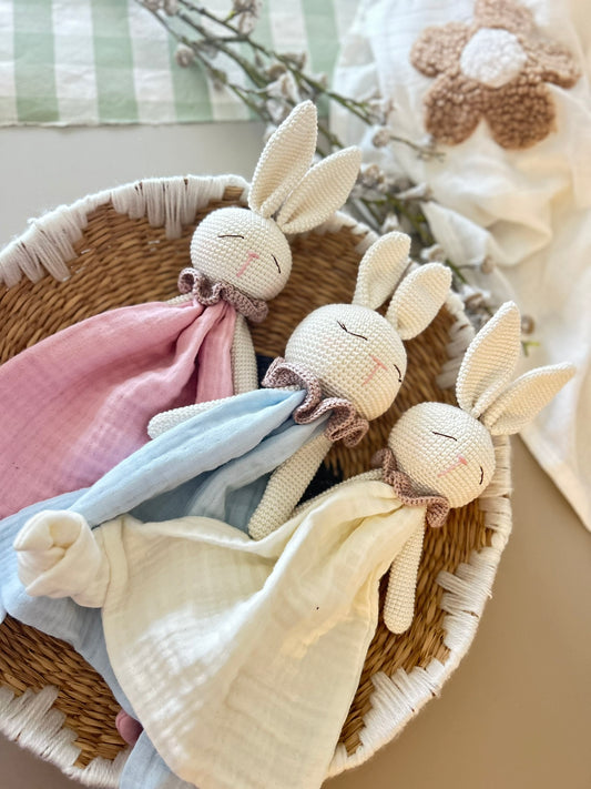 Amigurumi and Muslin Baby Bunny Lovey