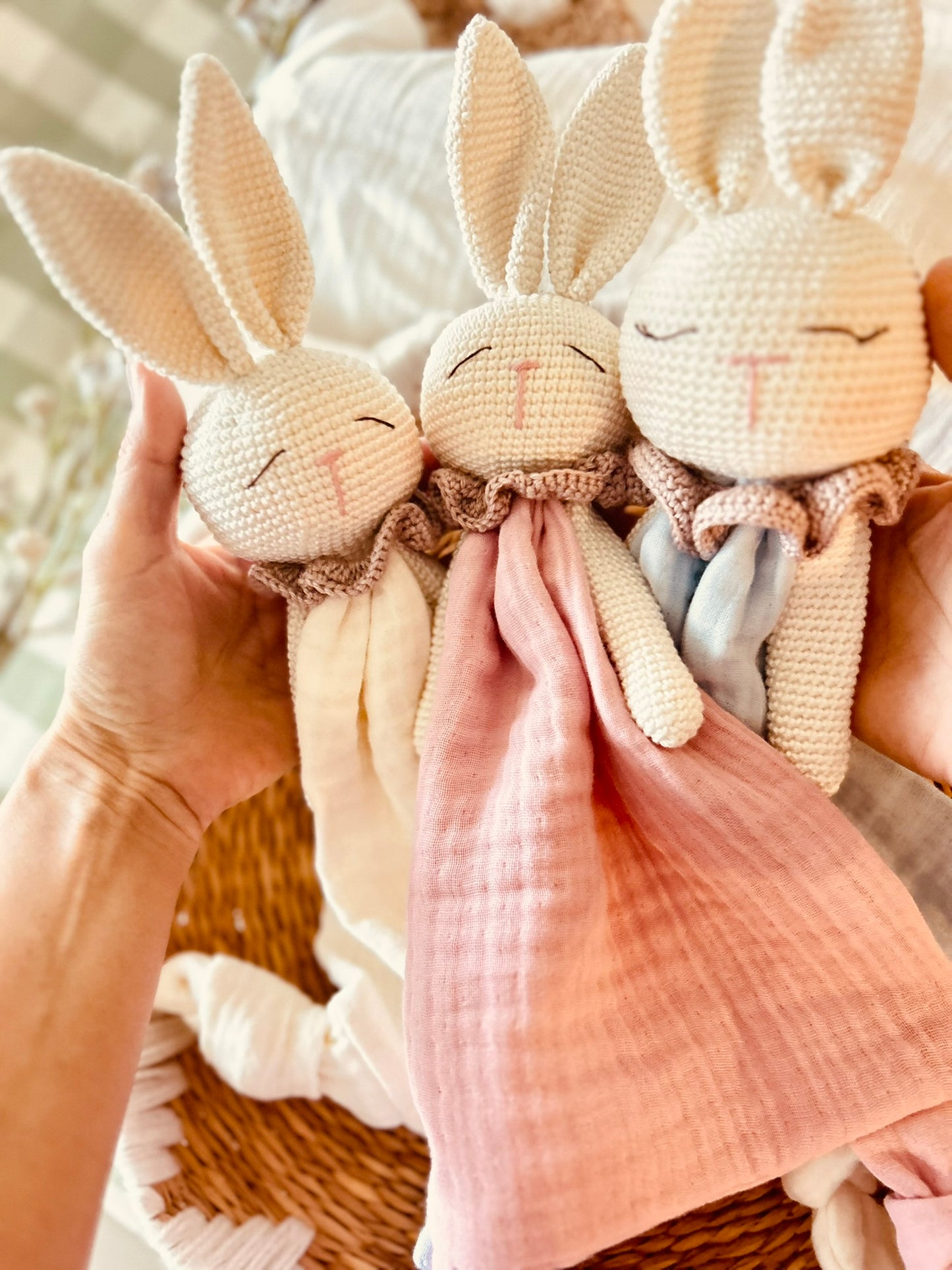 Amigurumi and Muslin Baby Bunny Lovey