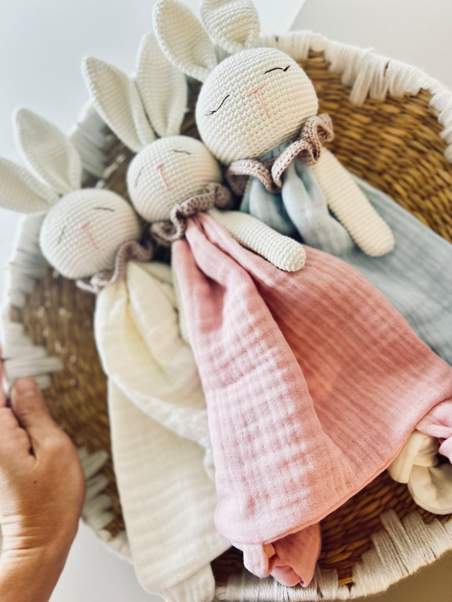 Amigurumi and Muslin Baby Bunny Lovey