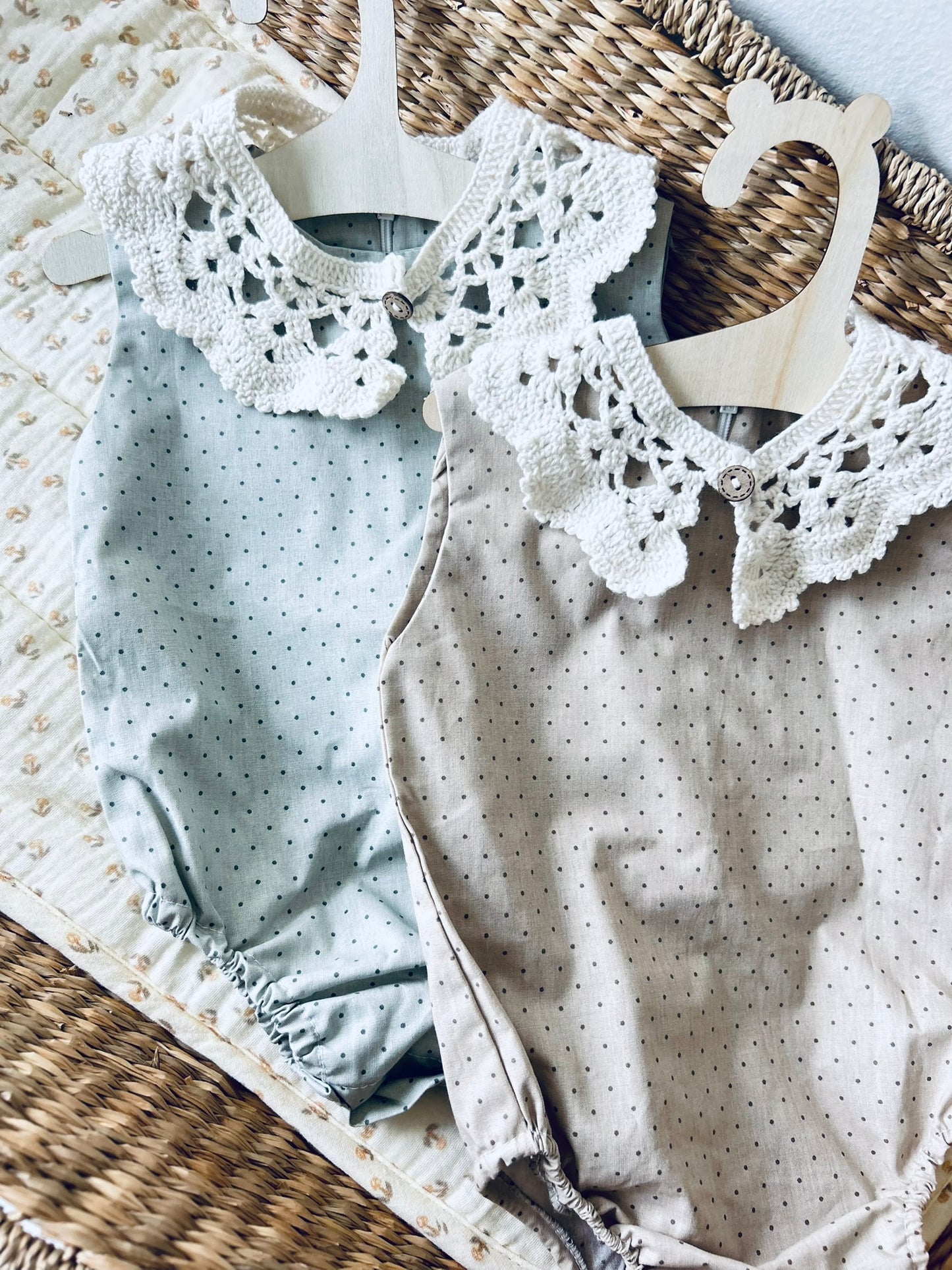 Vintage Baby Romper with Knit Collar