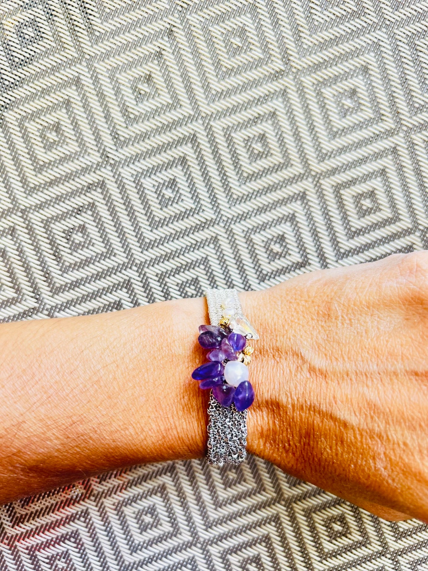 Handmade Bracelet with Raw Chains and Stones-Mom Unique Gift