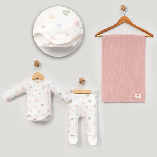 3-Piece Heart Print Newborn Set