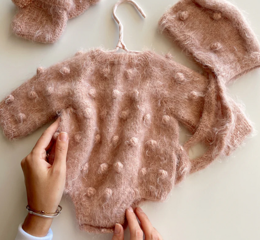Soft Pink Baby Outfit Set, Popcorn Romper 2 Piece Set-Mohair