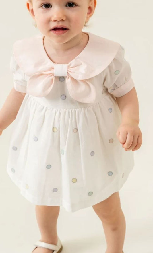Pastel Polka Dot Baby Dress with Oversized Bow