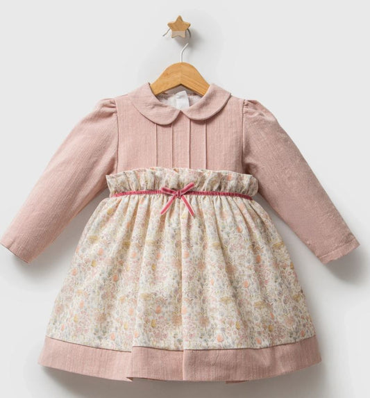 Baby Girl Long-Sleeve Floral Dress – Dusty Rose