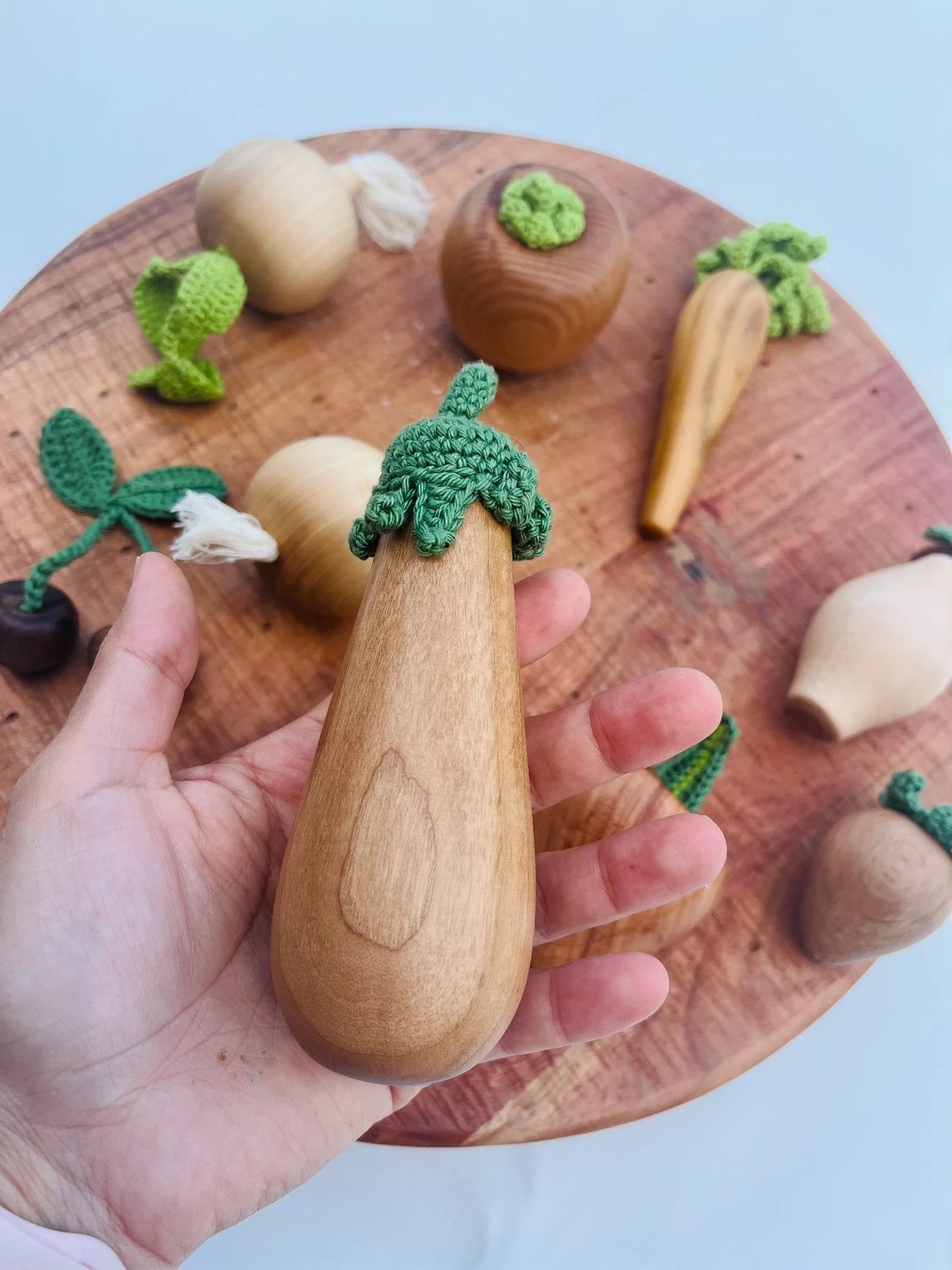 Handmade Wooden Vegatable & Fruit Set with Crochet Details