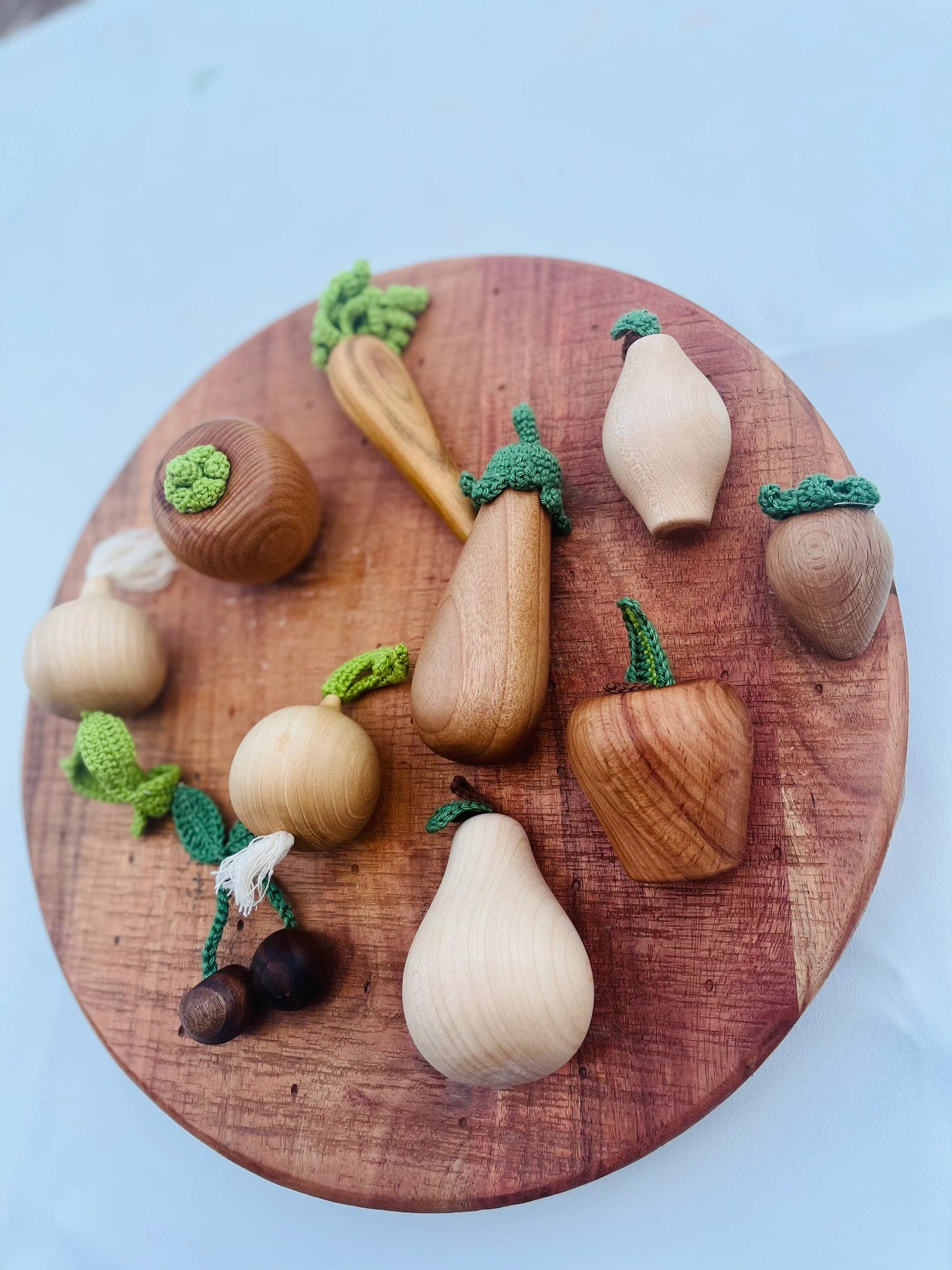 Handmade Wooden Vegatable & Fruit Set with Crochet Details