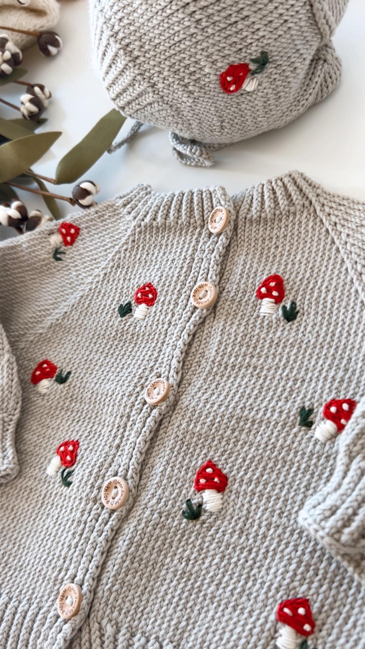 Handknit Mushroom Baby Romper, Mushroom Blanket